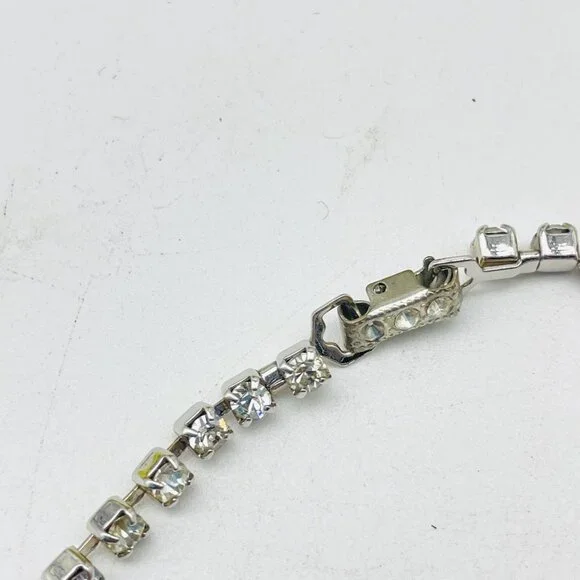 Vintage Black Rhinestone Necklace Silver Tone Choker Evening Jewelry - Picture 5 of 9